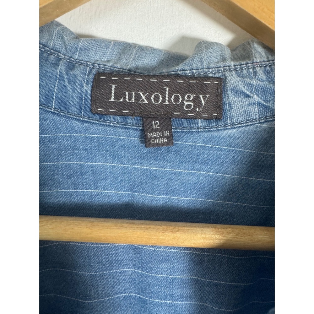 Coastal Boho Luxology Womens 12 Tunic Dress Blue Ombre Pinstripe Roll Tab Pocket - Picture 3 of 10